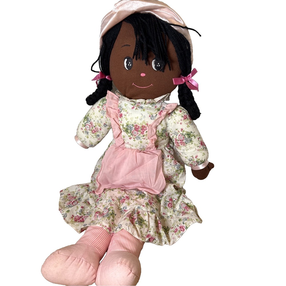 Rag Doll Cuddle Wit  African American,30" very cute. Pink and White with Hat